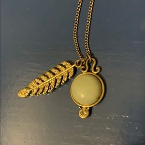 Encrusted Feather and Teal Stone Necklace